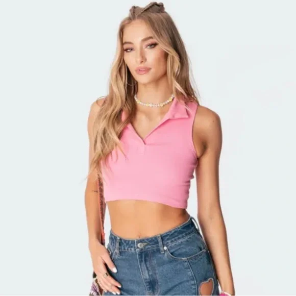 Edikted Riley Ribber Collared Crop Top - Picture 3 of 3